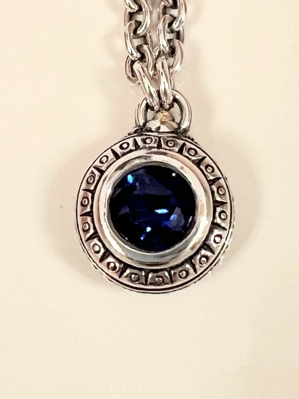 David & Ronnie Necklace with Deep Blue Lab Created Sapphire Gemstone